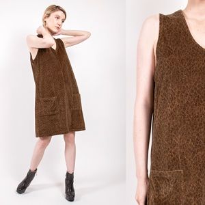 Vintage 90s leopard animal print pinafore dress
